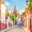 Colorful street leading to an old cathedral