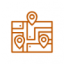 Icon in burnt orange with multiple location drop pins on a map