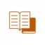 Icon in burnt orange of an opened book